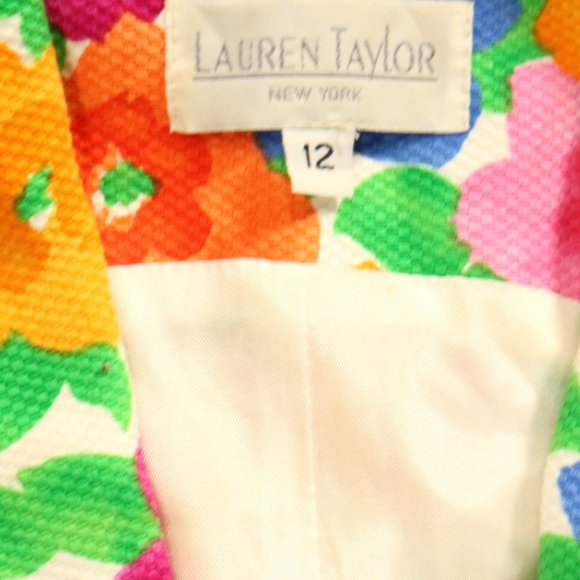 LAUREN TAYLOR New York Sleeveless Multicolor Floral Buttoned Dress Sz 12 - Picture 8 of 11